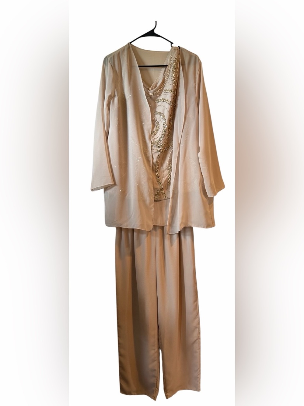 Elegant Women's Cream Beaded Jacket and Dress Ensemble